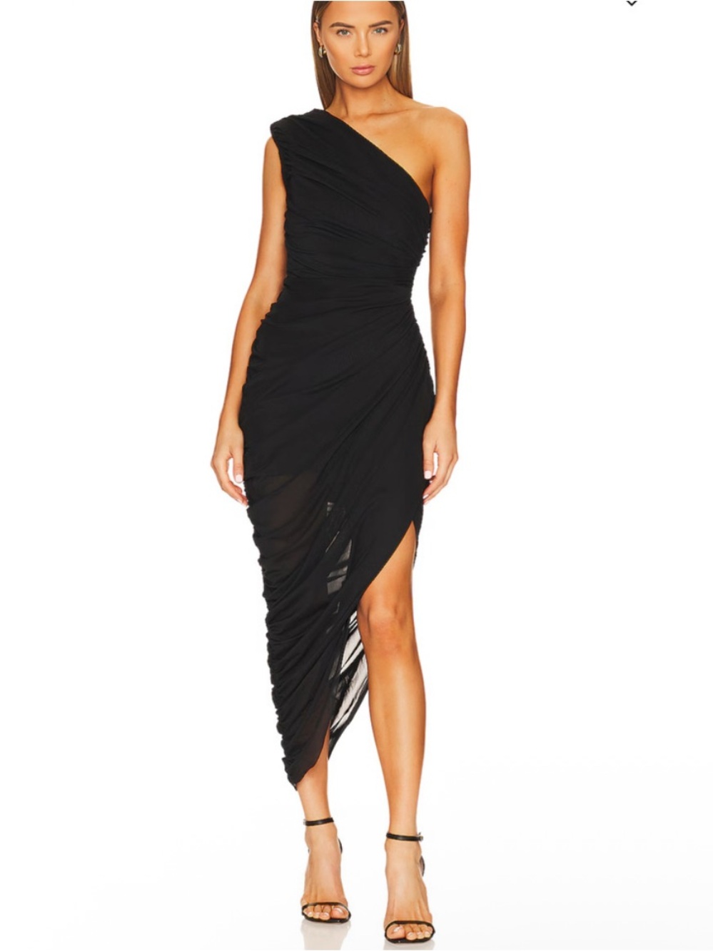 NWT ELLIATT Genie Dress Black Ruched Asymmetrical Elegant Glam Revolve Goddess S